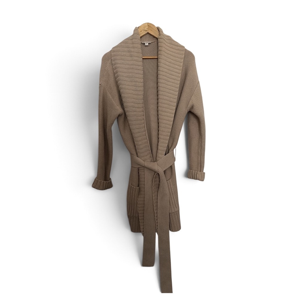 Gap Designed & Crafted Tan Beige Shaker Knit Belted Shawl Cardigan M-L Like NEW!